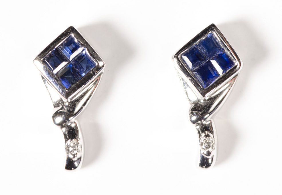 Appraisal: PAIR OF SAPPHIRE AND DIAMOND EARRINGS each k white gold