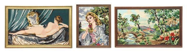 Appraisal: lot of Framed needlepoint pictures th c comprising landscape female