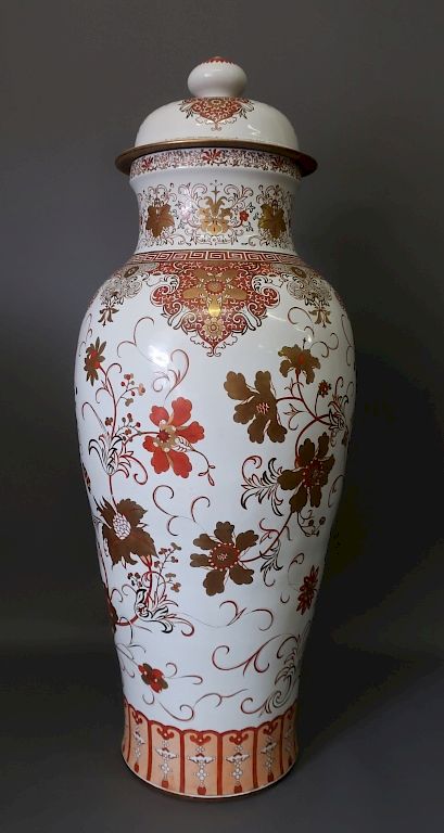 Appraisal: Massive Porcelain Covered Temple Urn Massive Asian style porcelain covered