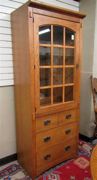 Appraisal: CRAFTSMAN STYLE OAK CHINA CABINET ON CHEST American late th