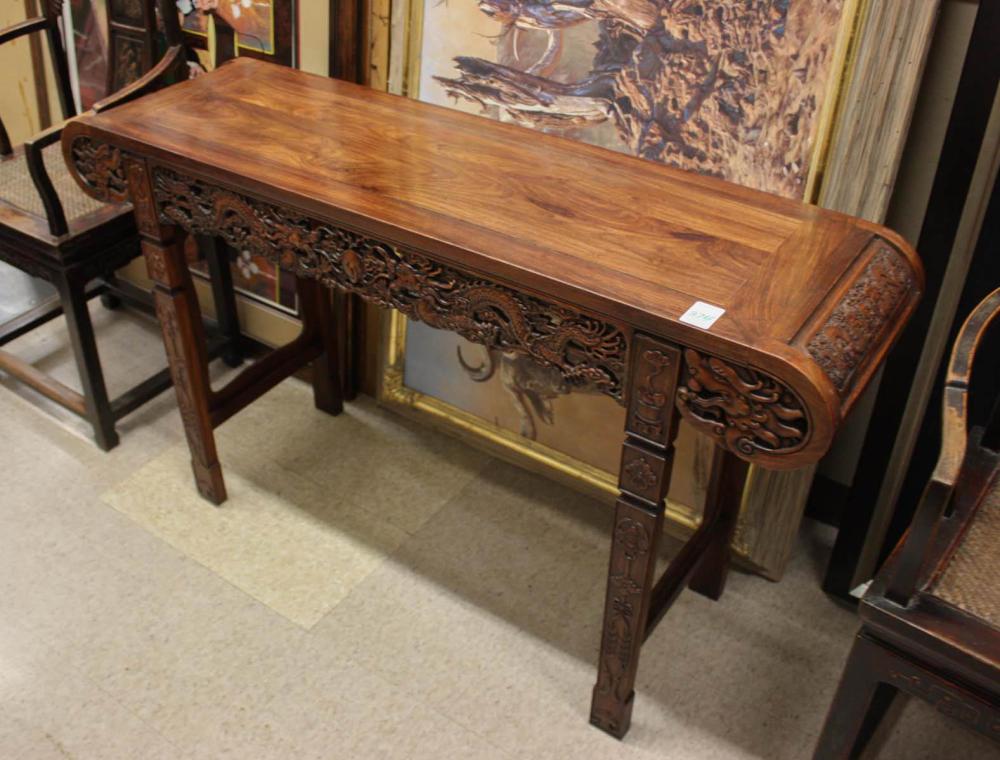 Appraisal: CHINESE MING STYLE CARVED HONGMU ALTAR TABLE the rectangular top