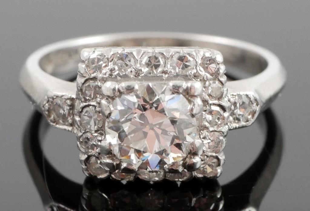 Appraisal: Platinum ring contains one old European round cut diamond WEIGHT