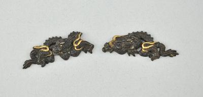 Appraisal: A Pair of Serpent Dragon Menuki Mixed metal unsigned approx