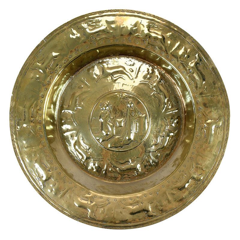 Appraisal: Early German Brass Alms Dish The Annunciation attributed to Nuremberg