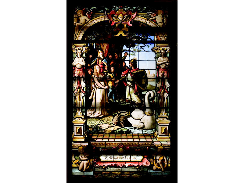 Appraisal: H BEILER GERMAN MASSIVE STAINED GLASS WINDOW Depicting a scene