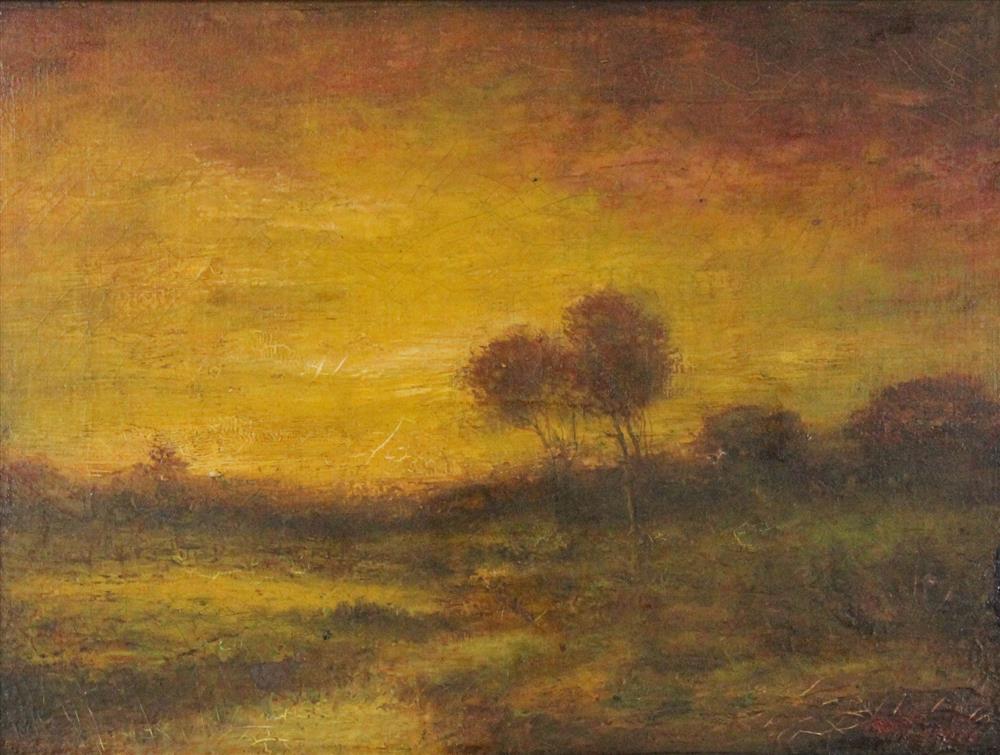 Appraisal: RALPH ALBERT BLAKELOCK AMERICAN - SUNSET LANDSCAPE Oil on board