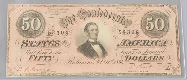 Appraisal: Fifty dollar Confederate note February issue Friedberg CS- Uncirculated S