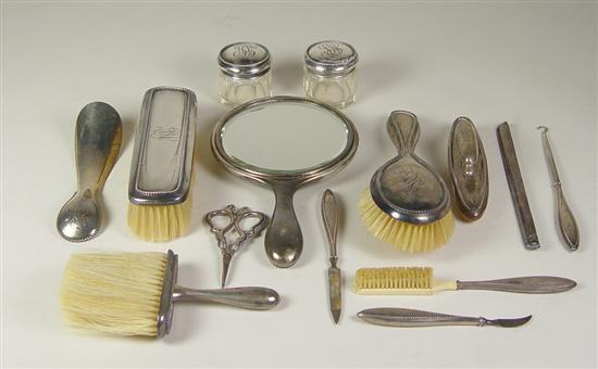 Appraisal: Sterling Dresser Set Circa Fourteen pieces including hand mirror two