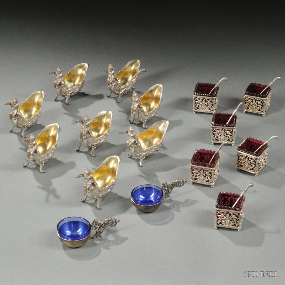 Appraisal: Sixteen Continental Silver Salts th early th century eight Rococo-style