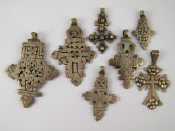 Appraisal: Seven white metal Ethiopian Coptic cross pendants largest approx x