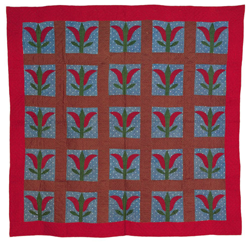 Appraisal: Pieced tulip pattern quilt early th c x