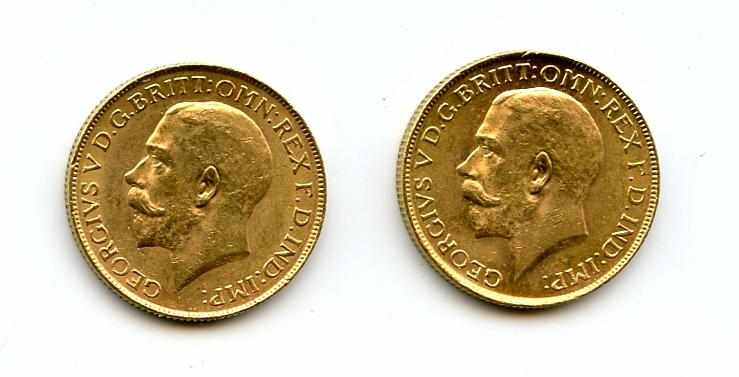 Appraisal: South Africa George V Sovereigns -SA KM- A pair of