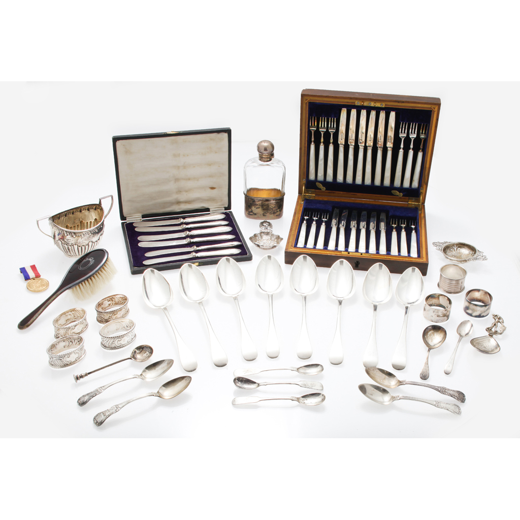 Appraisal: A cased fruit set and other flatware the fruit set