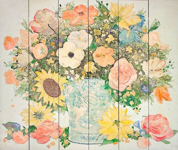 Appraisal: Ira Yeager American born Floral Screen signed inscribed and dated