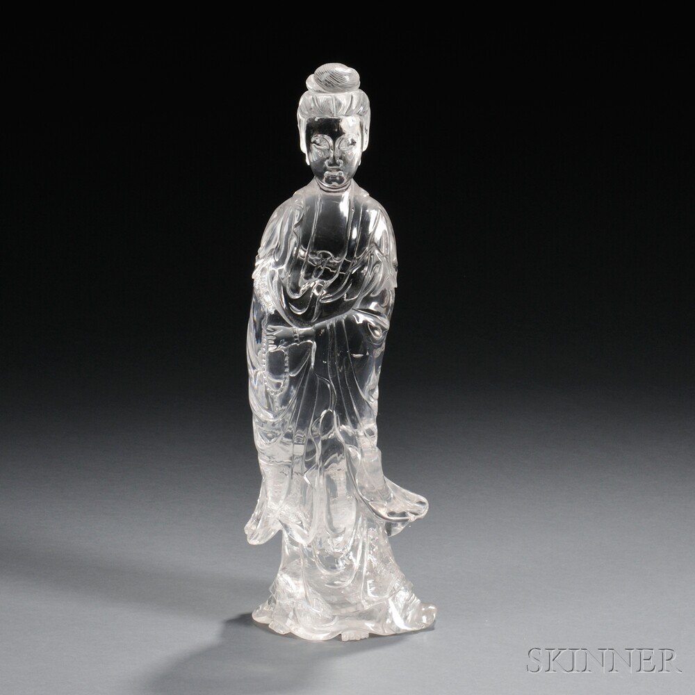 Appraisal: Rock Crystal Carving of Guanyin China standing barefoot dressed in