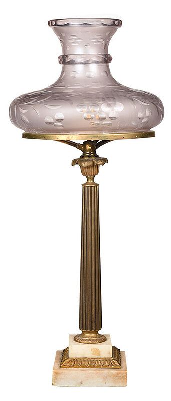 Appraisal: Classical Gilt Bronze Sinumbra Lamp American Continental th century fluted