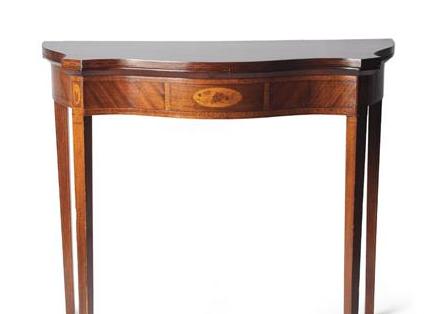 Appraisal: FEDERAL ELABORATELY INLAID MAHOGANY SERPENTINE CARD TABLE Height inches width