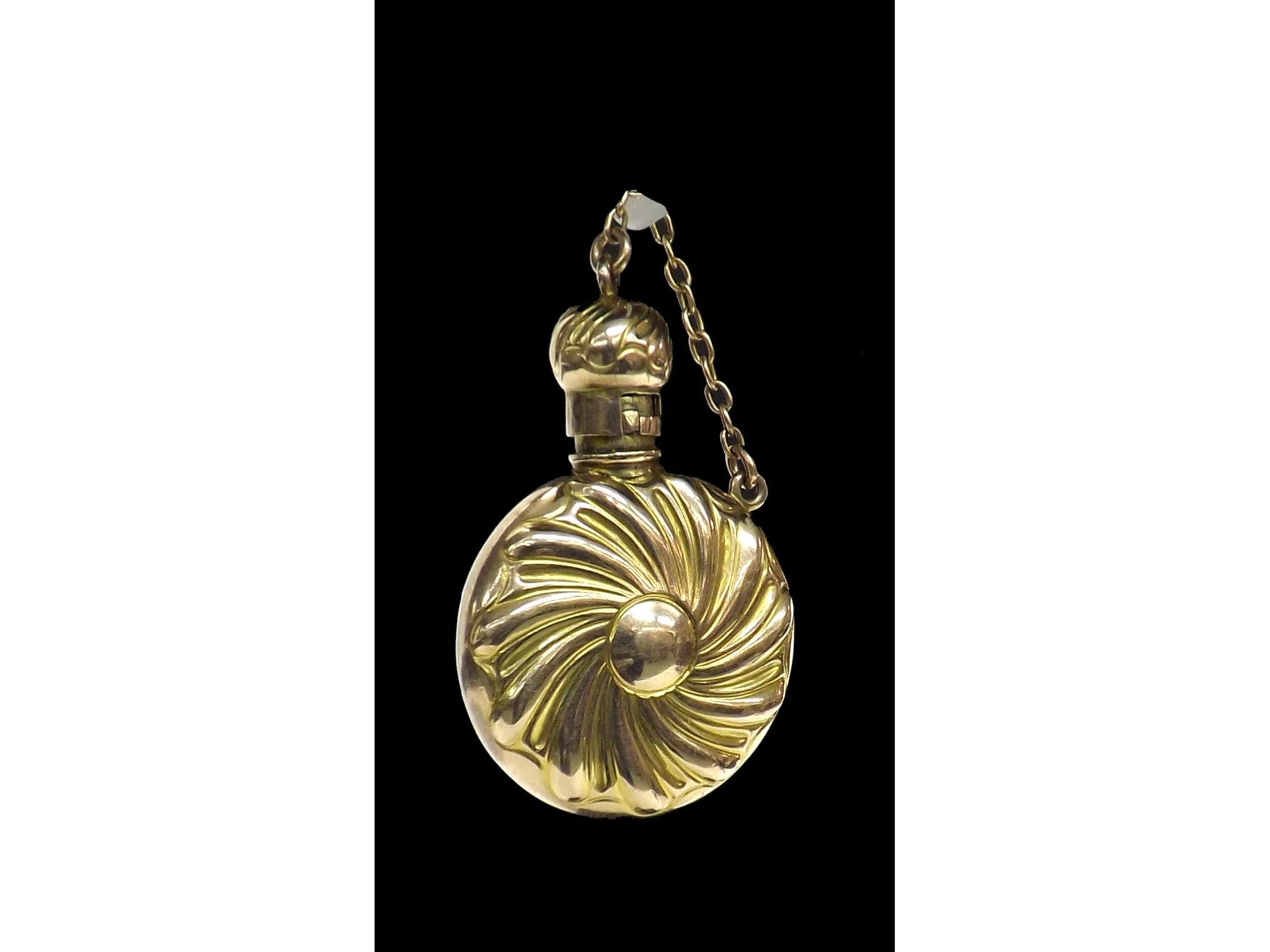 Appraisal: Miniature gold disc scent bottle and stopper with wrythen fluted