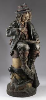 Appraisal: Polychrome bronze sculpture peasant boy h After Louis Hottot French