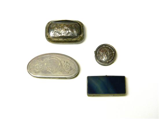 Appraisal: Four small metal boxes varying shapes two with engraved chased