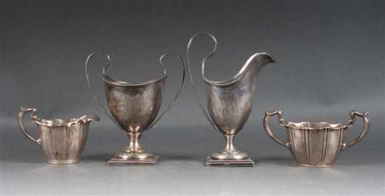 Appraisal: Two sets of American sterling silver cream jugs and sugar