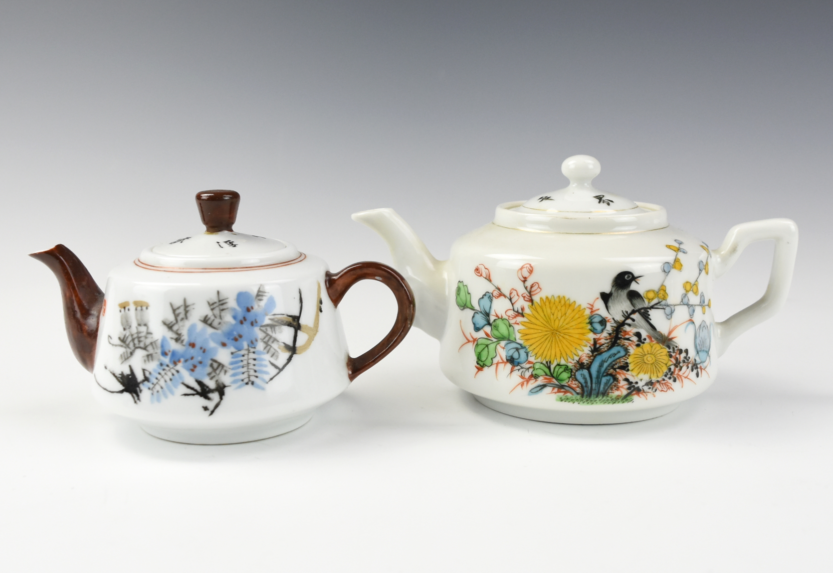 Appraisal: TWO CHINESE FAMILLE ROSE TEAPOTS ROC PERIOD the rounded sides