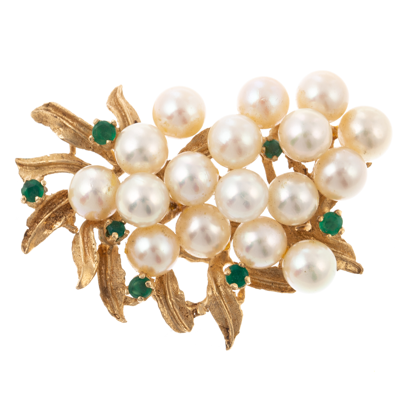 Appraisal: A VINTAGE PEARL EMERALD BROOCH IN K K yellow gold