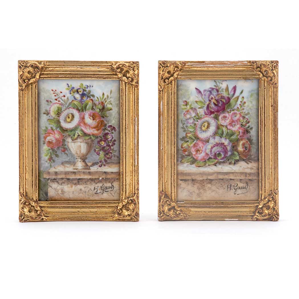 Appraisal: Pair of Framed Floral Decorated Porcelain Plaques Height inches width