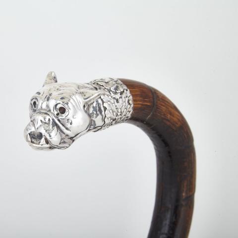 Appraisal: Austro-Hungarian Silver Mounted Malacca Dog Head Cane th century the