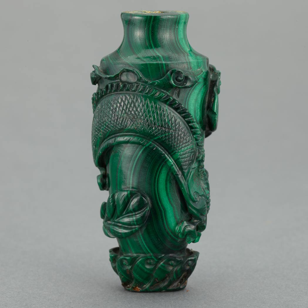 Appraisal: Chinese Malachite Snuff Bottle th Century Worked in relief with