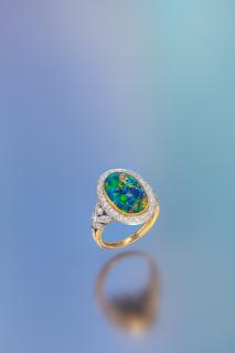 Appraisal: An Edwardian Platinum Topped Gold Black Opal and Diamond Ring