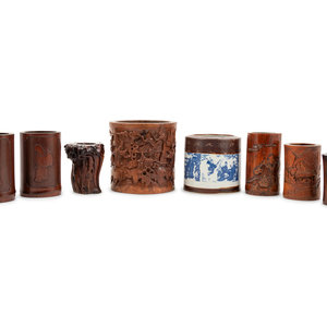 Appraisal: A Group of Chinese Hardwood and Porcelain Brush Pots th