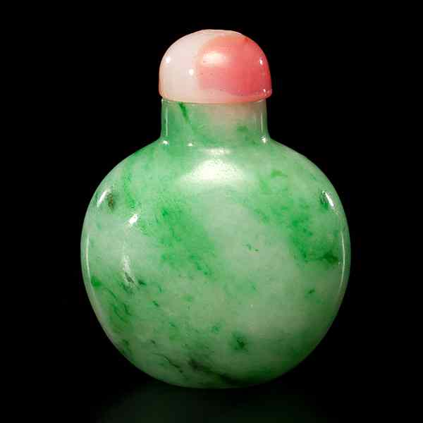 Appraisal: Chinese Jadeite Snuff Bottle Chinese th century A well hollowed