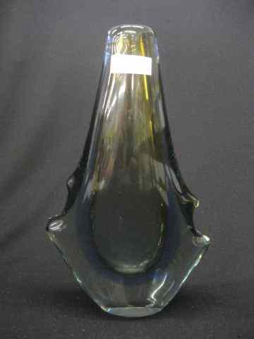 Appraisal: Murano Studio Art Glass Vase primitive flattened oval heavy walled