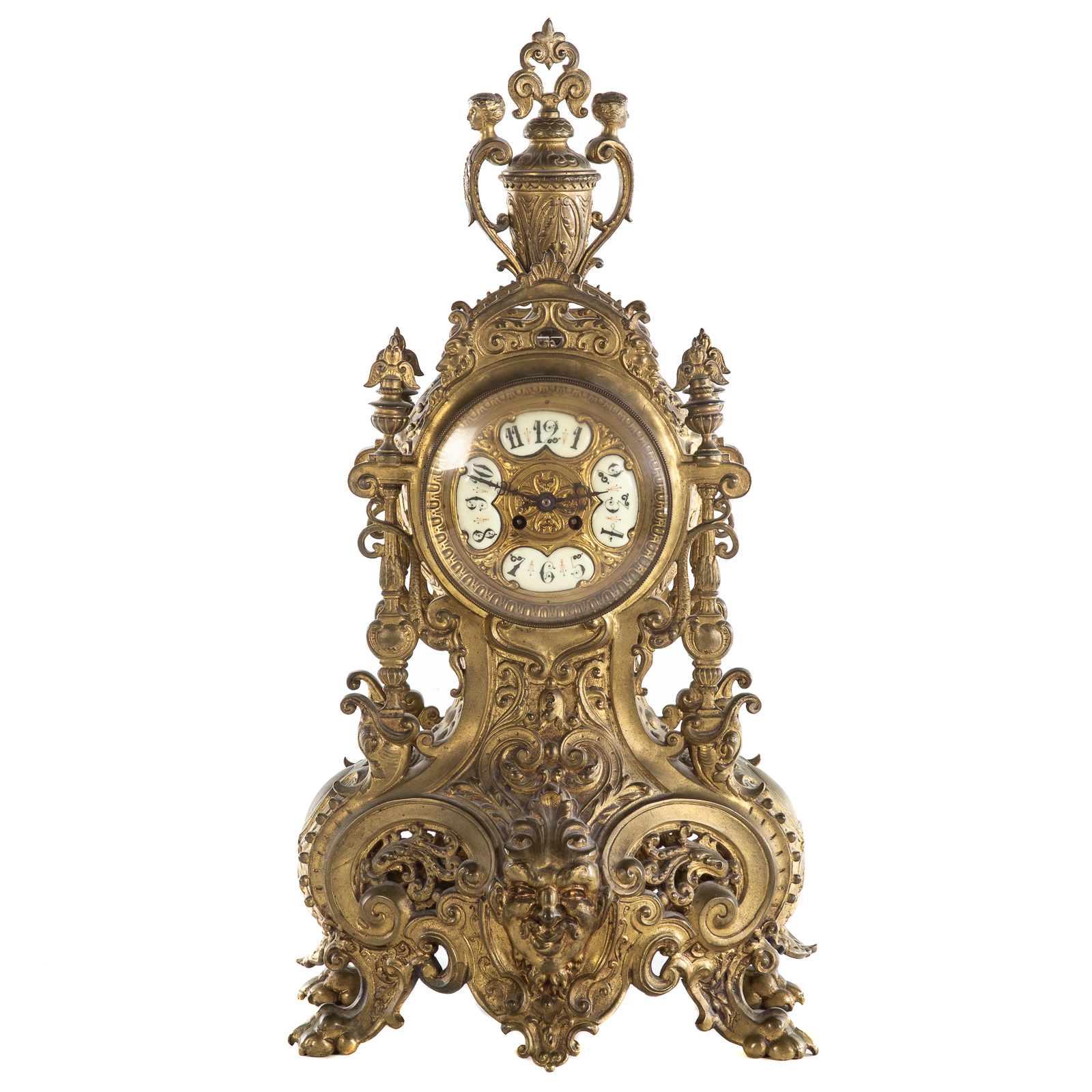 Appraisal: LOUIS XVI STYLE BRONZE MANTEL CLOCK th century elaborate cast