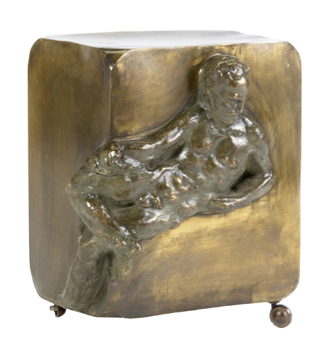 Appraisal: PHILIP KELVIN LAVERNE Bronze stool with reclining man on casters