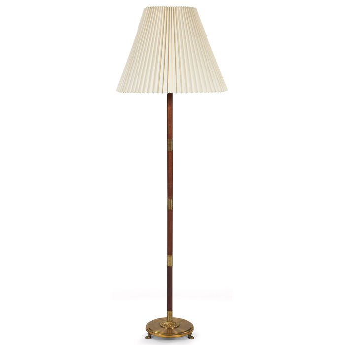 Appraisal: Danish floor lamp brass and wood pleated shade original finish