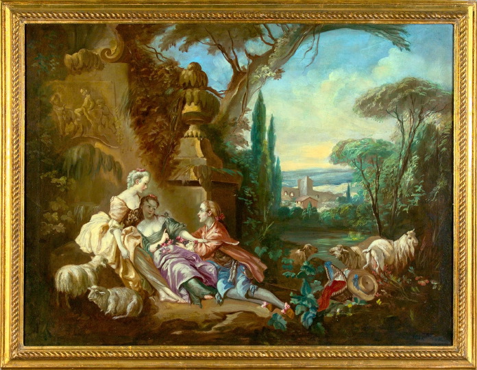 Appraisal: Manner of Francois Boucher French - Rococo Courting Scene oil