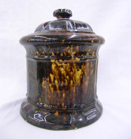 Appraisal: Bennington stoneware lidded humidor tall raised panel sides chips and