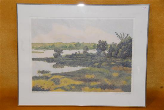 Appraisal: GORDON MORTESEN b Color woodcut Lake Country Signed numberes and