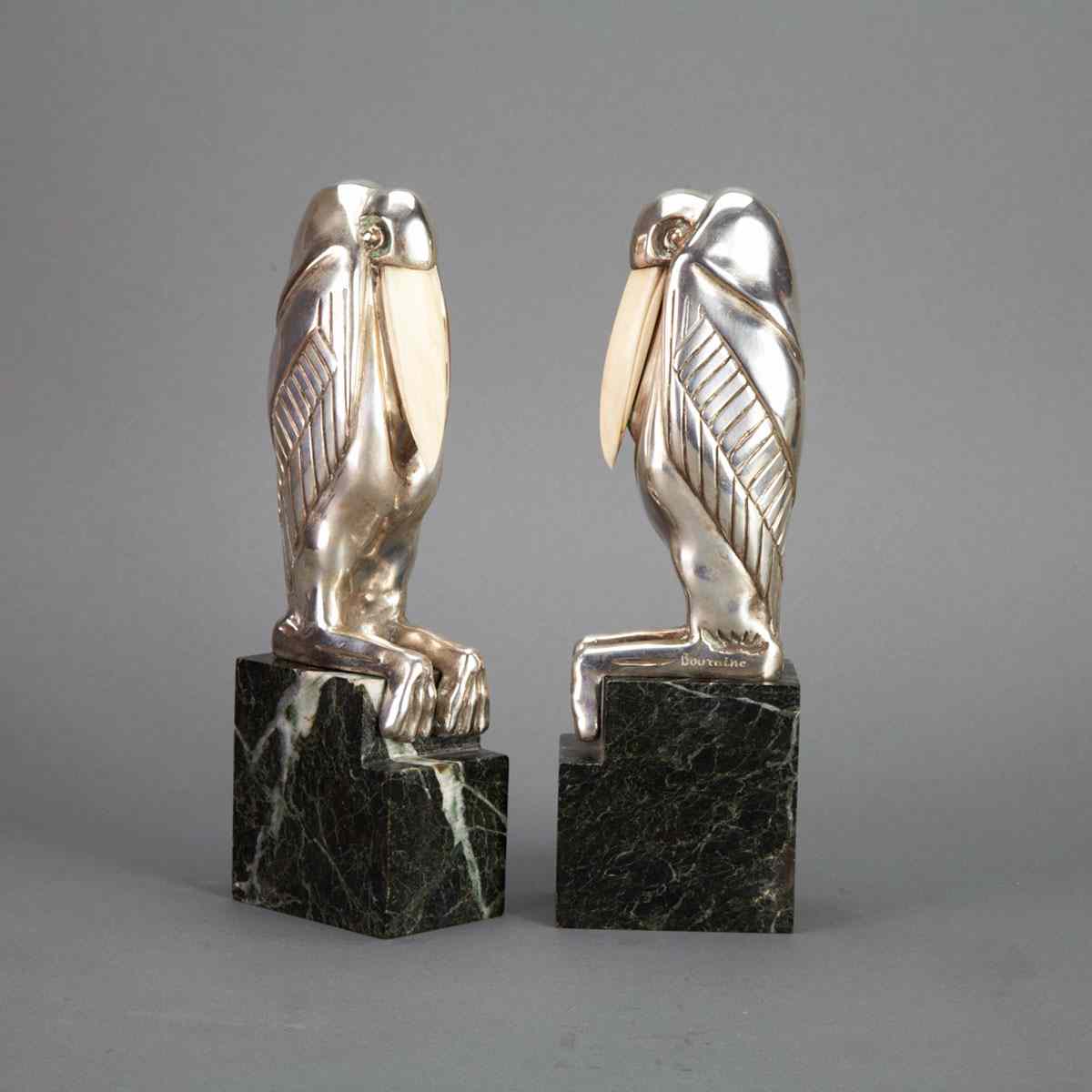 Appraisal: Marcel Bouraine French - PAIR OF MARIBOU STORK BOOKENDS silvered