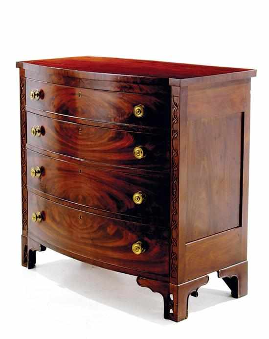 Appraisal: Federal mahogany bowfront chest of drawers probably New England circa