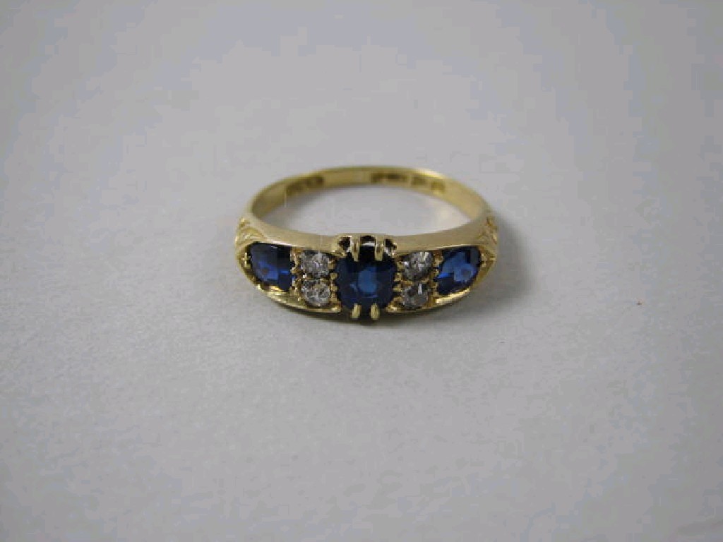 Appraisal: An Edwardian Sapphire and Diamond Ring pav -set three oval-cut