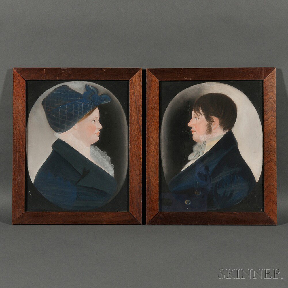 Appraisal: American School th Century Pair of Profile Portraits Unsigned Pastel