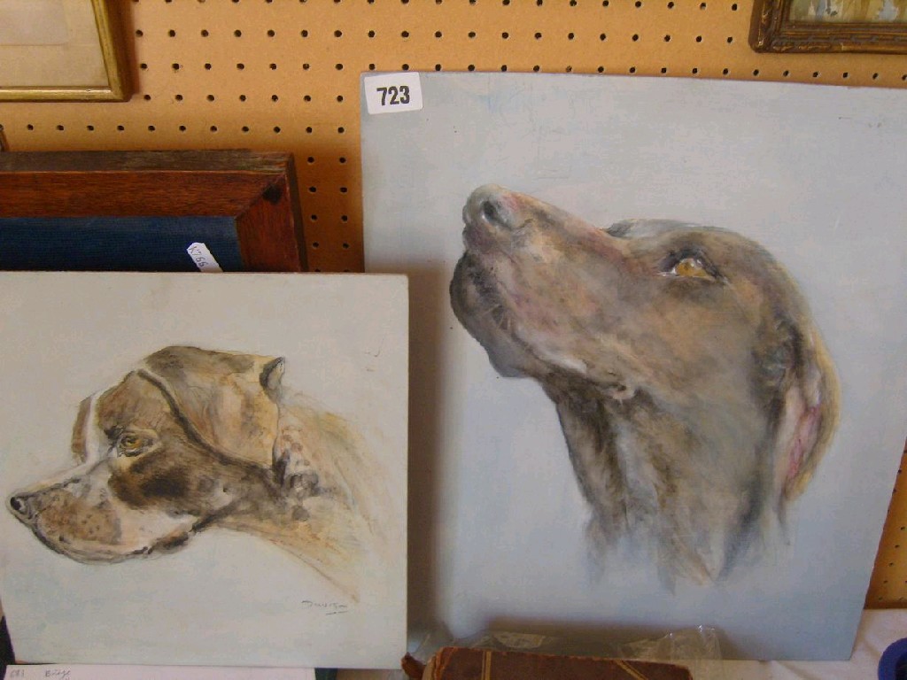 Appraisal: An oil painting on board study of a dogs head