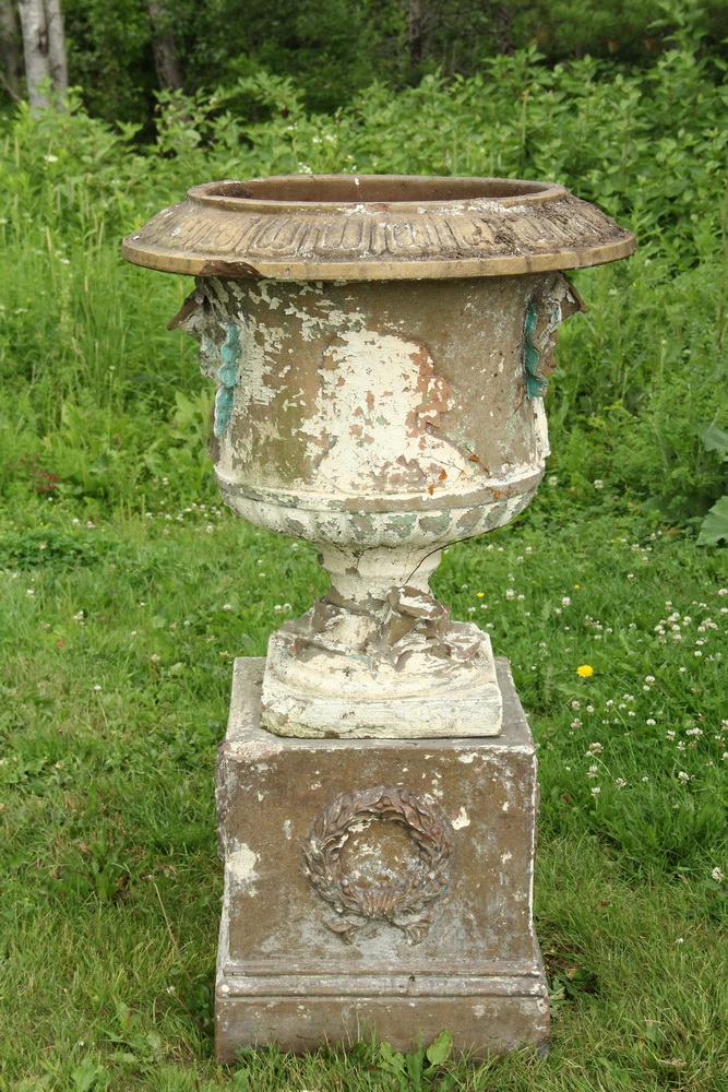 Appraisal: MONUMENTAL STONEWARE YARD URN - Two-Part Classical Style Urn by