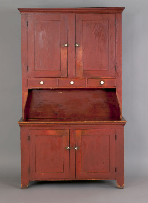 Appraisal: Pennsylvania stained pine drysink mid th c with a cupboard