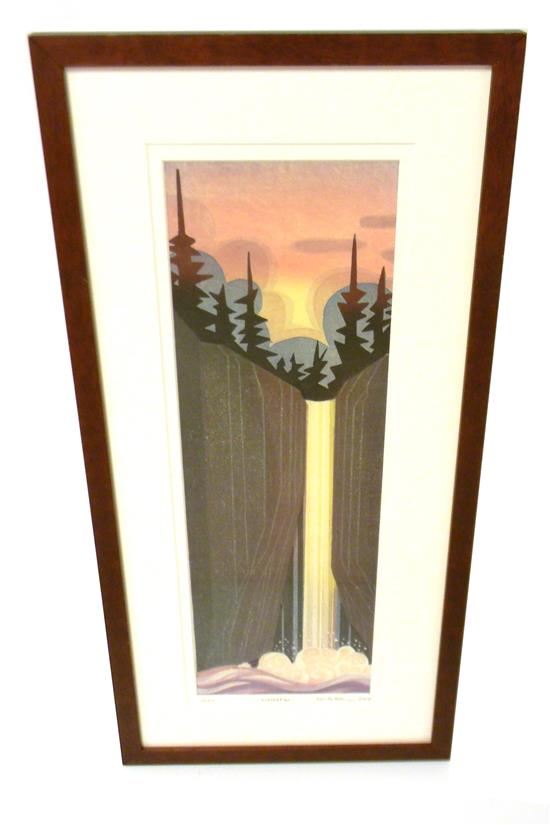 Appraisal: Lynita Shimizu American th C Waterfall woodblock print of waterfall