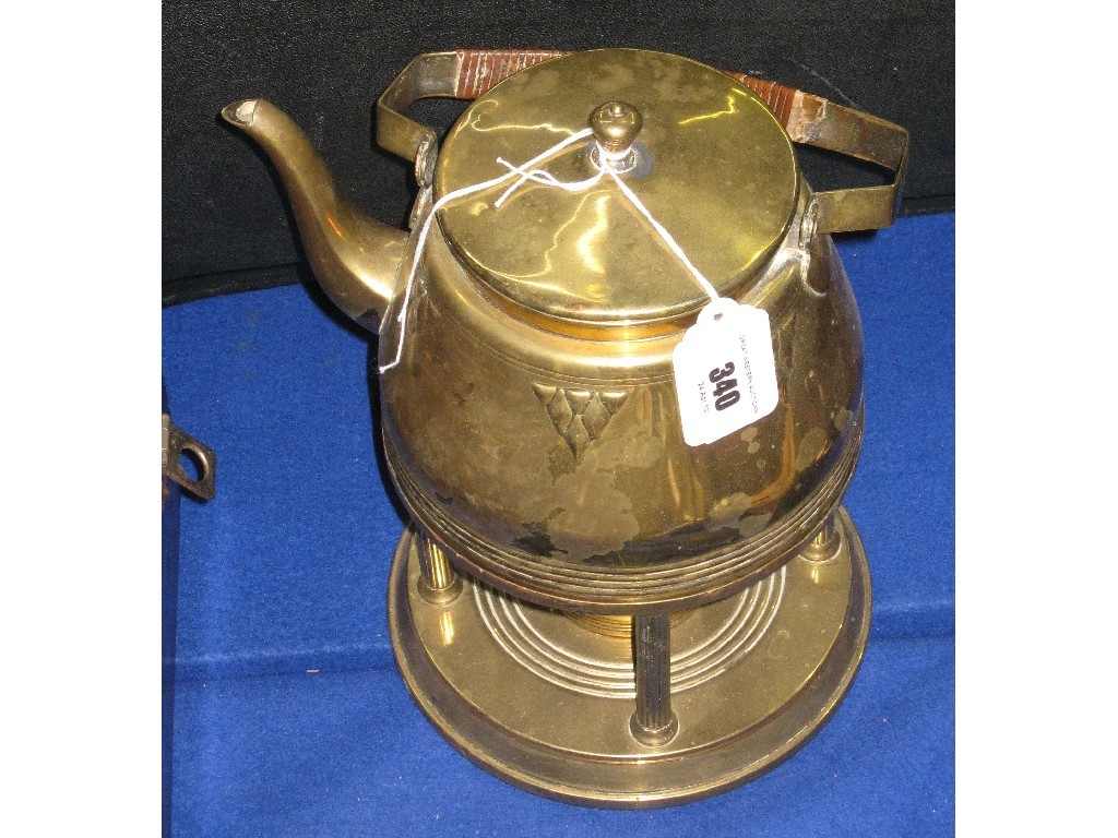 Appraisal: Arts and Crafts brass kettle on stand