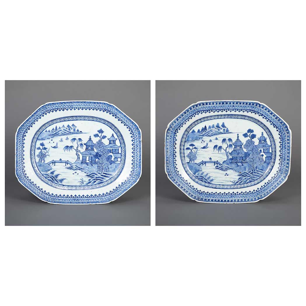 Appraisal: Pair of Canton Blue and White Porcelain Platters th Century